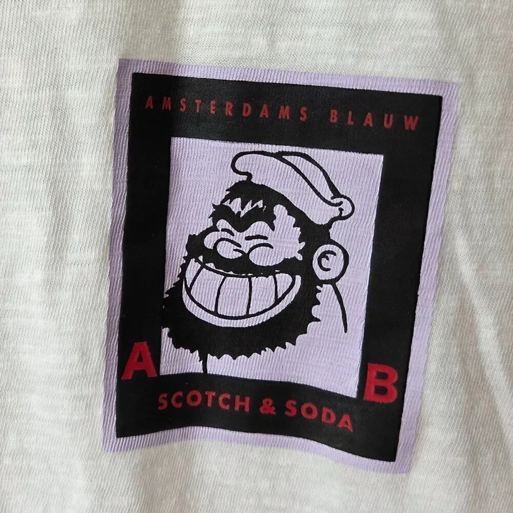 Scotch & Soda Brutus x AB Amsterdams Blauw T-Shirt Mens Size M White Popeye